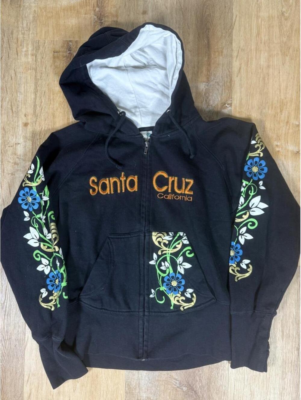 Black Skater Streetwear Graphic Zip-Up Hoodie – Tagged Size L